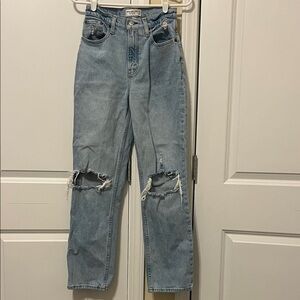 Abercrombie & Fitch Light Blue Distressed Straight Leg Jeans